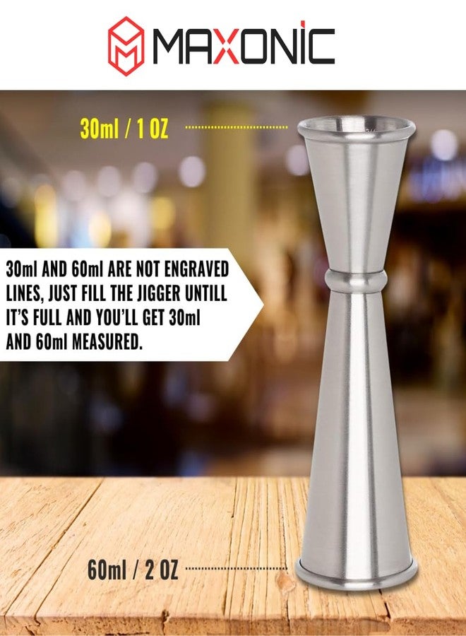 MAXONIC Double Sided Cocktail Jigger Set, 30ml/60ml Stainless Steel Peg Measurer, Damru and Tall Design Set of 2 (Combo 3) - Image 2